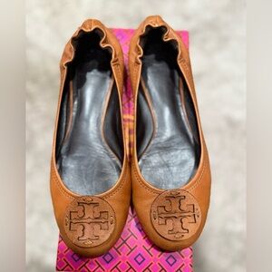Tory Burch Brown Leather Ballerina Flats